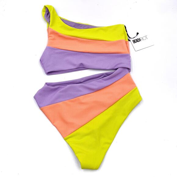 Beach Riot Joyce One Piece Swimsuit Sun-dazed Colorblock One Shoulder Cut-Out - Picture 6 of 13